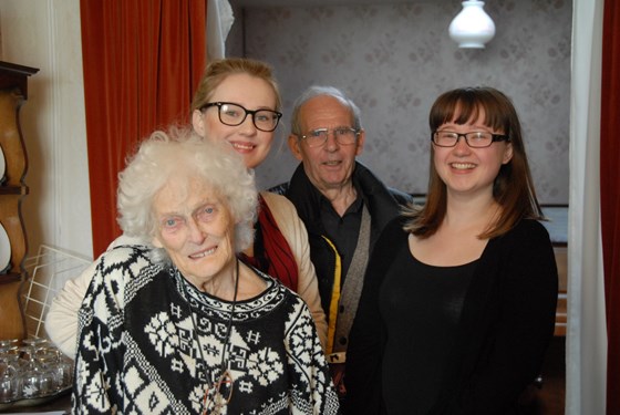 Joyce on her 85th birthday with Stan, Alicia and Suzanne