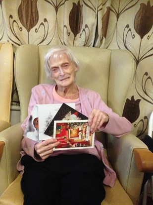 Joyce in her care home Christmas 2017 