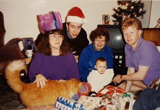 Christmas Day 1992, at home with Sue, Tim, Stephen, Jem - and Indy the cat