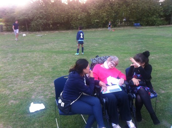 Marie, Sangita and Ruth at Queens Park Day in September with Josh, Az and Max playing footie
