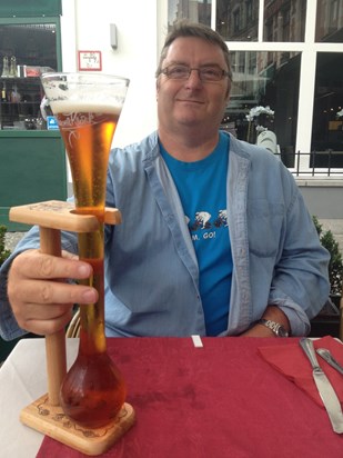 Chris in Bruges enjoying a pint (and a half!)