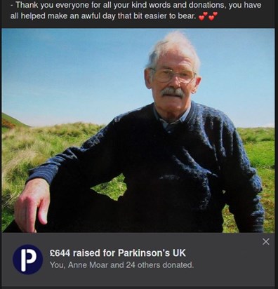 From Alec's FaceBook post: Parkinson's UK donation status