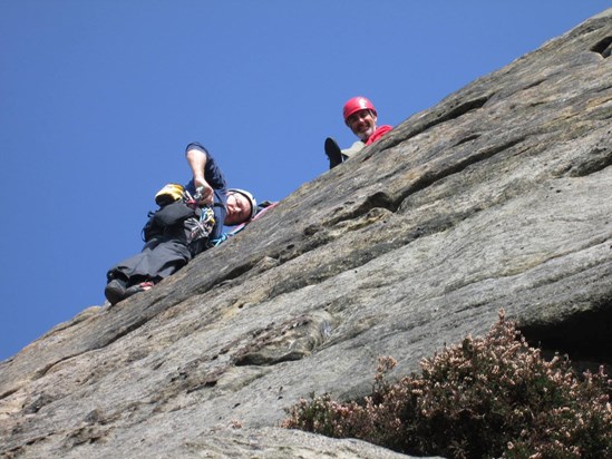 Les and Tony climbing at Stanage Edge, 2015