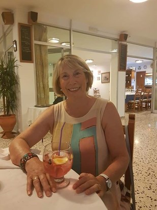 Moira at the Grand Sol, her favourite restaurant in Camp De Mar, Majorca 