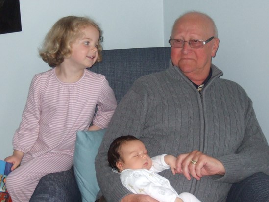 Grandad Clive with Jemima and Eliza