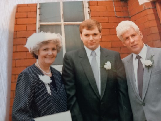 Mum, Dad and John on our wedding dsy back in 1989 at Bethanis Chapel Acrefair.