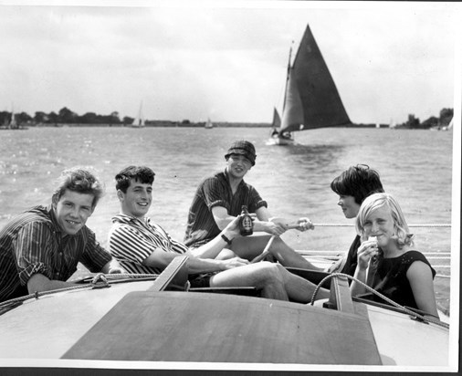 Forester 1959  or 60. l to r. Kevin Aikens, Nick, Peter Bainbridge, Suki Aikens, Pooh Bentall