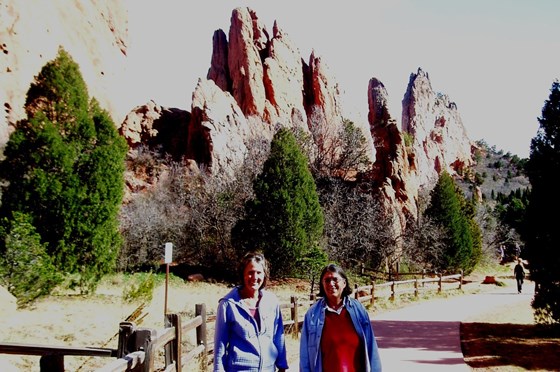 Jeanne and Penny walking through the Garden of the Gods in Colorado.