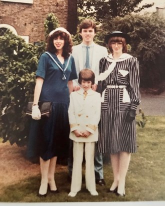 Brett,  First Holy Communion with Godparents, Edmund, Petrina and Tamara (Tamsie) 1980