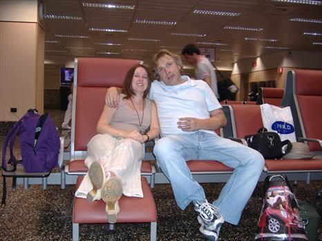 Kelly & Grahame waiting for the plane to albania 2006