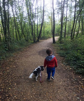 Lynne's grandson Alex with her dog Daisy