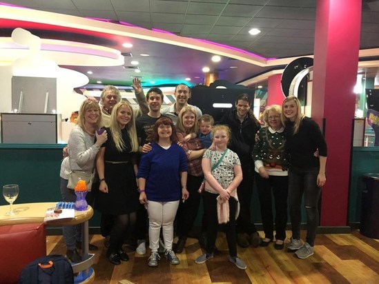 Lynne with family at bowling