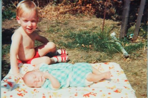 Baby Neil and me in the garden