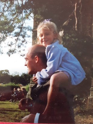 Cousins wedding with my daughter Emily on his shoulders. About 20 years ago. Xx