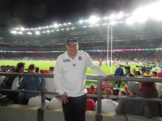At Twickenham for the Rugby World Cup, September 2015, England vs. Wales.  Not smiling at the end!