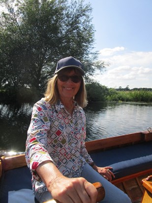 Jan steering our picnic boat on the river before the Twinwood Festival August 2019 x