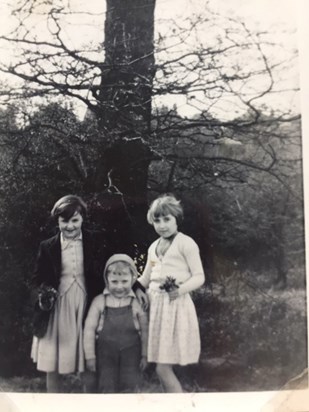 Happy childhood memory in  Mary Stevens park. Cousin Carol with Paul and Janet. Hazel took the photo