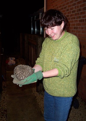 Galina delighted to find a hedgehog in the garden.