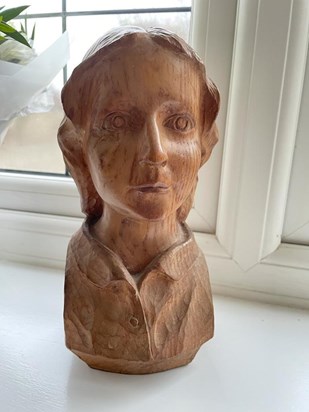 Carving of me by Dad when I was 8, cherished memories. Maxine 