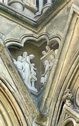 On the west front of Wells Cathedral, picture taken July 2021. 