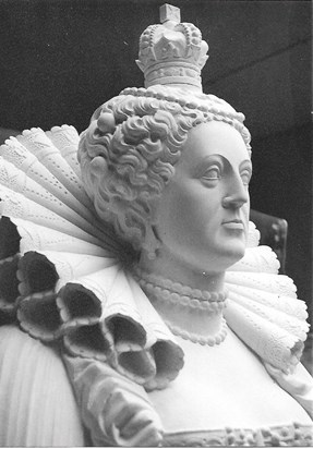 Head of Queen Elizabeth I of England. Carved for Ashridge House in 1986. 