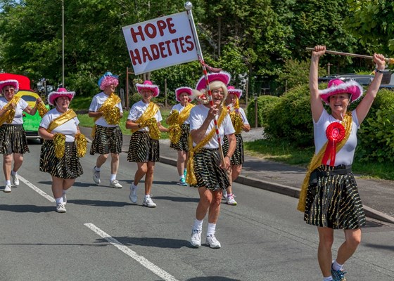 Sal carrying the banner for the Hope Hadettes in the Hope Wakes Carnival Parade July 2015