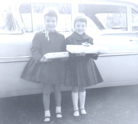Marjorie and Ann off to a birthday party Jan. 1963