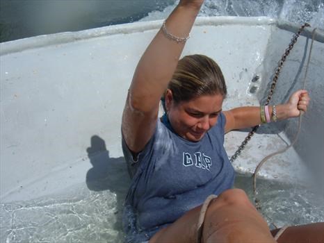 Lisa sinking the boat in Rio Dulce Guatemala July 2006