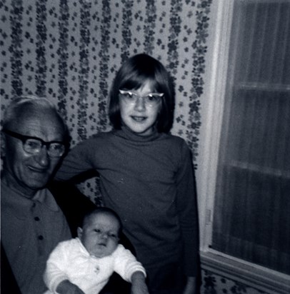 1970 Timothy is born. Seen here with grandfather Jean Bernuy (aka "Pepe") and sister Marianne, age 10.