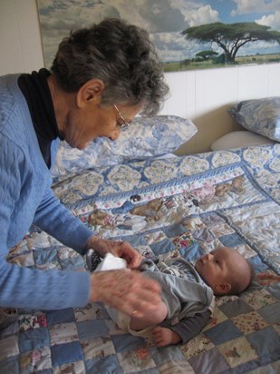 March 2010. Therese is visited by three-month old grandson Miles Doran!
