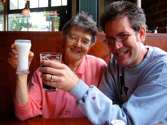 2004 Ringler's tavern in Portland, OR with son, Charles.