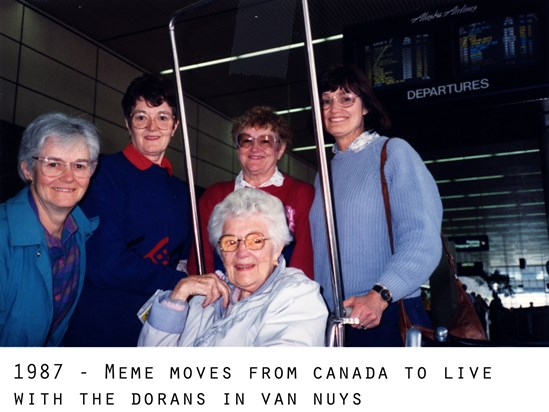 1987 Meme-moves-to-Van-Nuys to live with Therese and her family. Shown here with her Bernuy sisters