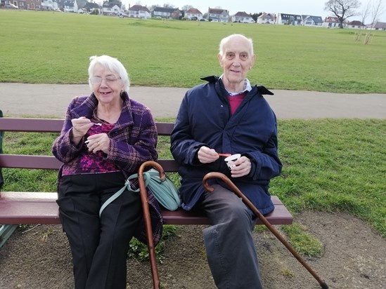 Mum & Dad in Penarth eating ice cream. Dad always had strawberry flavour!!!