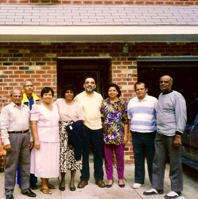 Uncle Balchand & Aunty Ern’s visit to the USA - pictured from left to right: Albert, Rudy, Pearly, Ern, Balchand, Rupert, Desmond