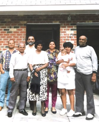Uncle Balchand & Aunty Ern’s visit to the USA - pictured from left to right: Tony, Albert, Balchand, Ern, Eunice, Shabellah with Shari, Desmond