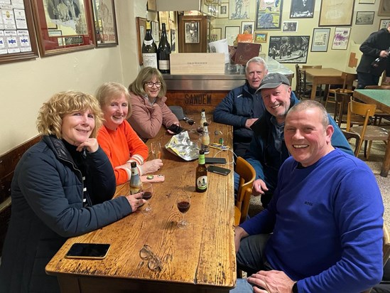 Bologna Feb 2024 Rugby tour L>R Jane Pinder, Liz Evans, Jackie Arnold, Dave Pinder and Andy Houghton