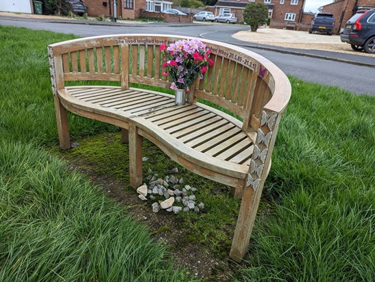 Memorial bench..birthday flowers 💜