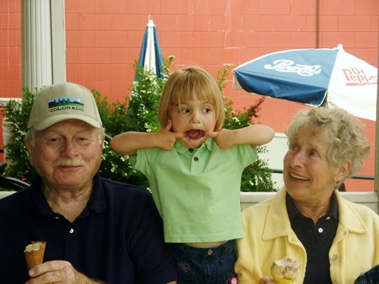 Olivia goofing with Grandma and Grandpa