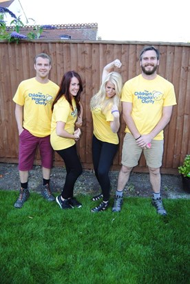 Uncle Jon, Auntie Jo,  Auntie Jord and Daddy preparing for the big walk x 