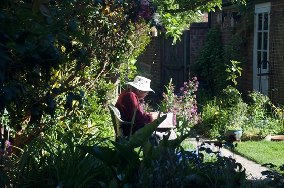 Julie captured in her beautiful garden by her neighbour,  Andrew.