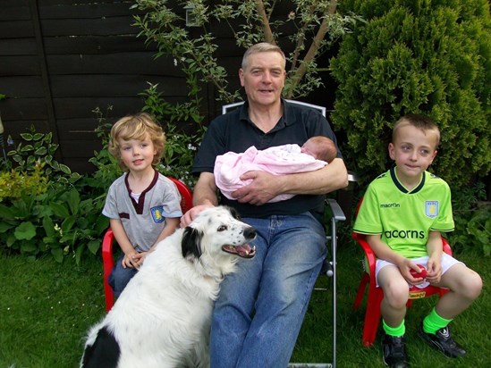 Tony & the grandkids (Zach, Lana, Danny) with Cody the dog