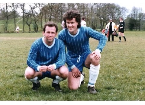 Baz playing football for Heronwood Old Boys, with Jamie Horton 