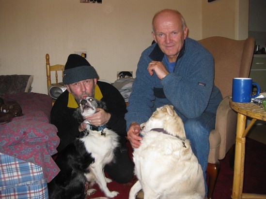 Barry’s Birthday 2010 with his brother John, his dog Sheeba 2 and Tia 