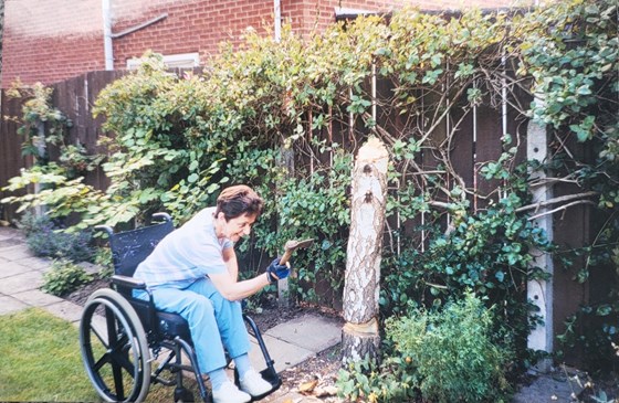 Ann Gardening 2000 in the early weeks following her return home from Oswestry Hospital