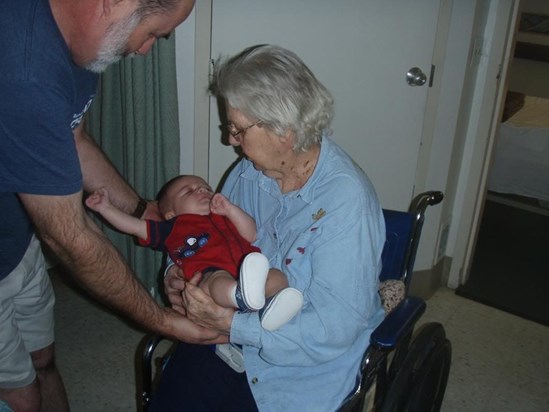 Nana holding her great Grandson Brayden for the first time 2008