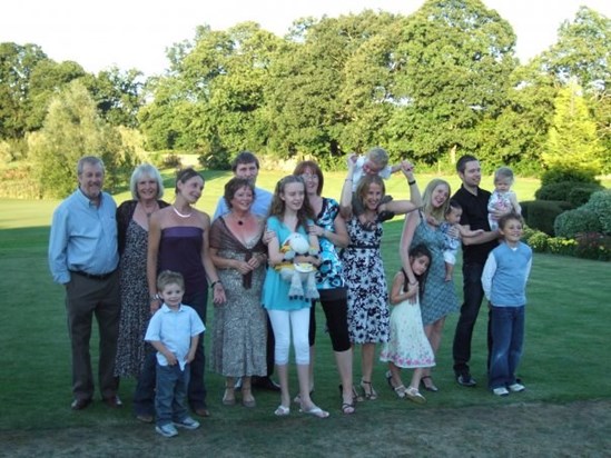 Peters 60th birthday. Our family with friends, John and Pat, and their family.