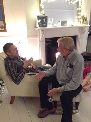 Peter and Jonny deep in conversation New Year 2015. The body language hints it's about politics!