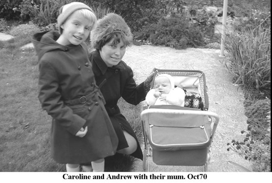 Kathleen and Andy in dolls pram