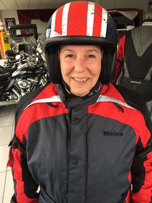 Mum ready for her Harley Davidson ride 