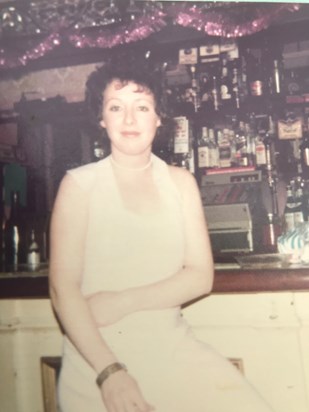 In her barmaid days, late 1970s